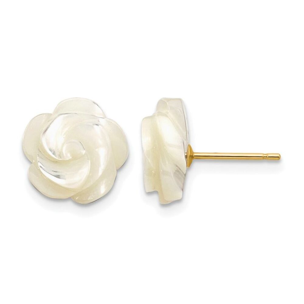 14K Gold Filled White Mother of Pearl Flower Post Earrings, 10mm